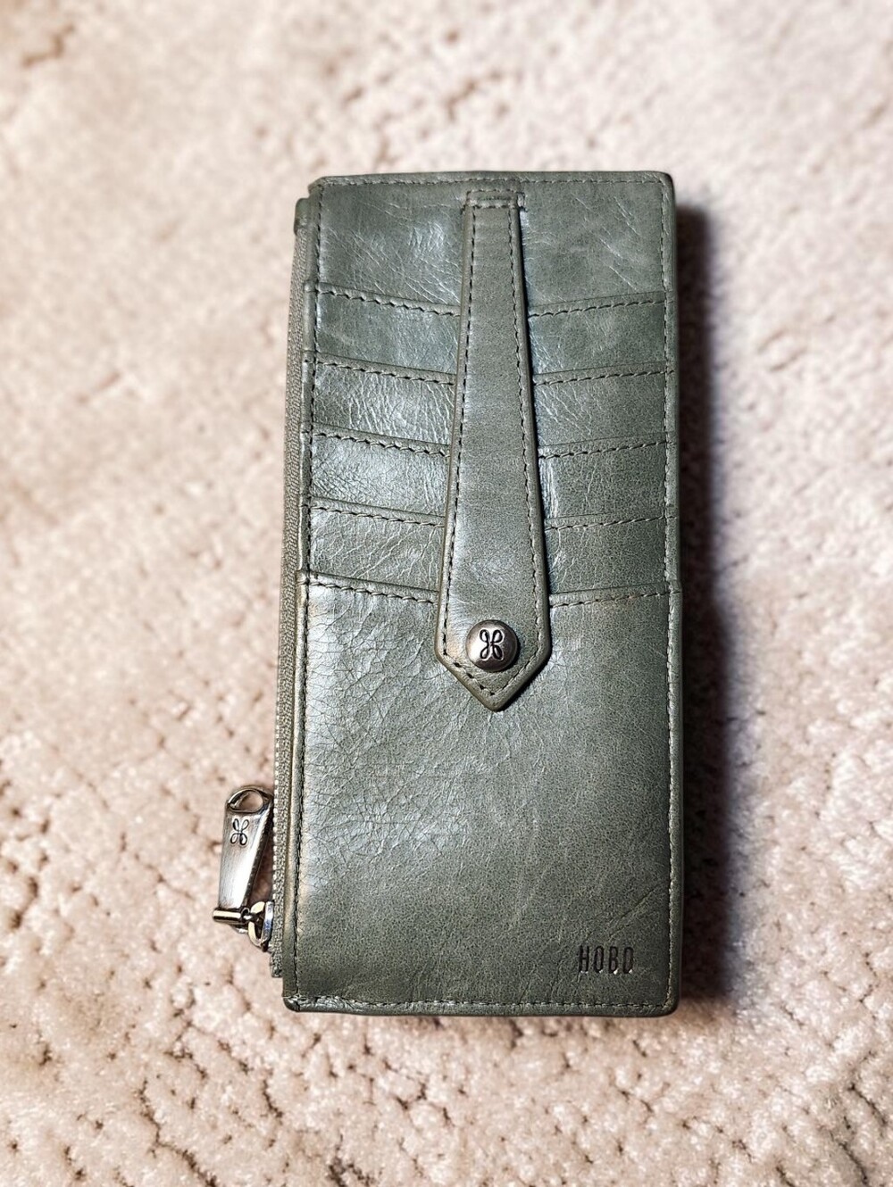 Hobo Linn Slim Credit Card ID Money Wallet Sage Green Leather